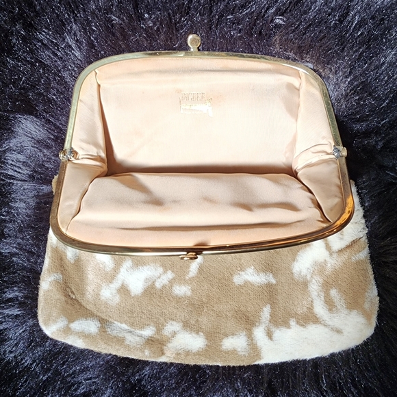 Vintage Ingber Foldover Clutch Purse with Gold Tone Kiss Lock Faux Fur/Wool like - Picture 8 of 14